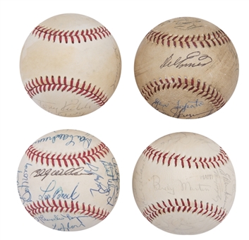 Lot of (4) Multisigned Baseballs with 1958 Tigers, Yankees Old Timers, and Hall of Famers/Stars (Beckett PreCert)